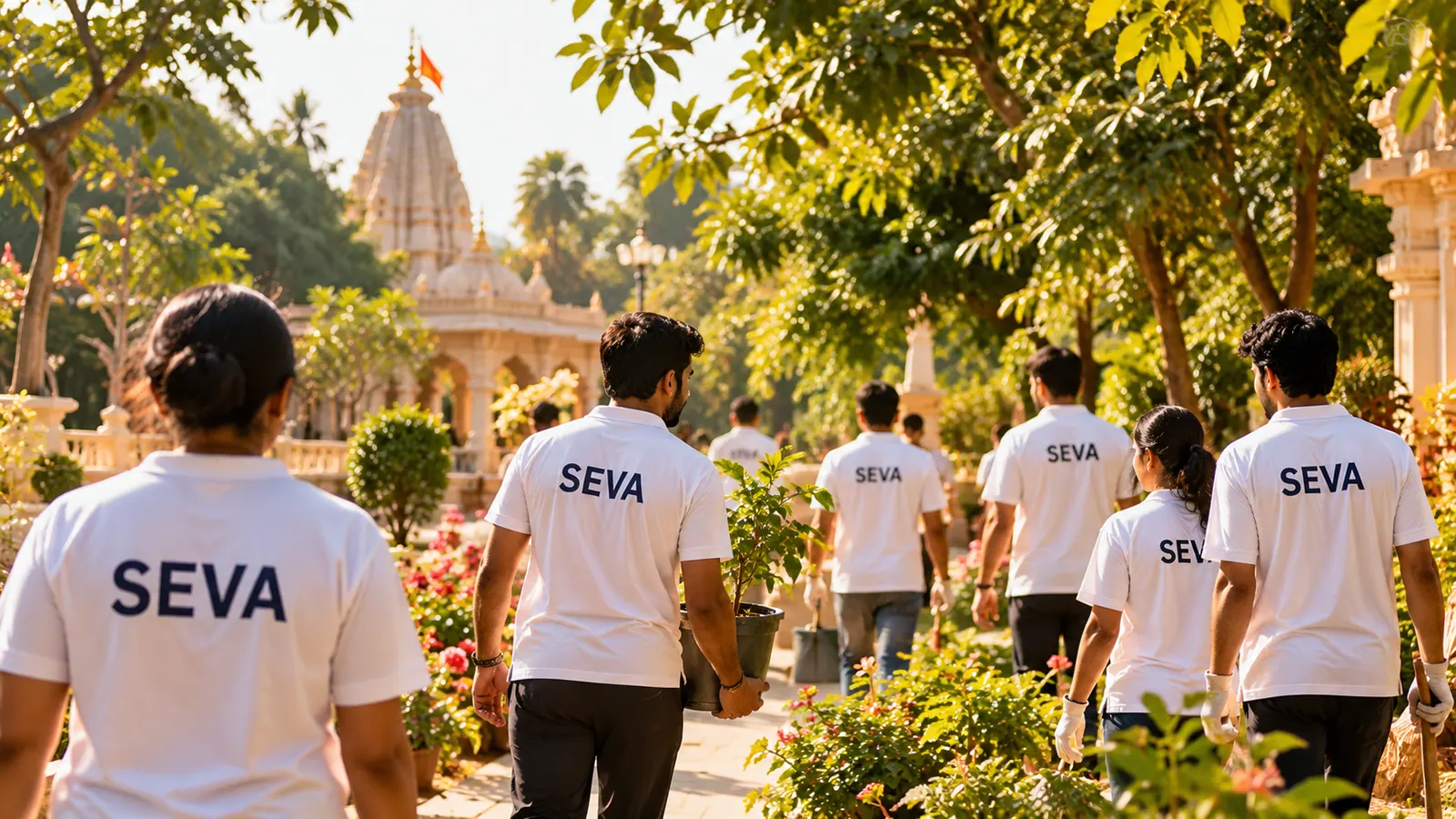 Volunteers participating in temple activities